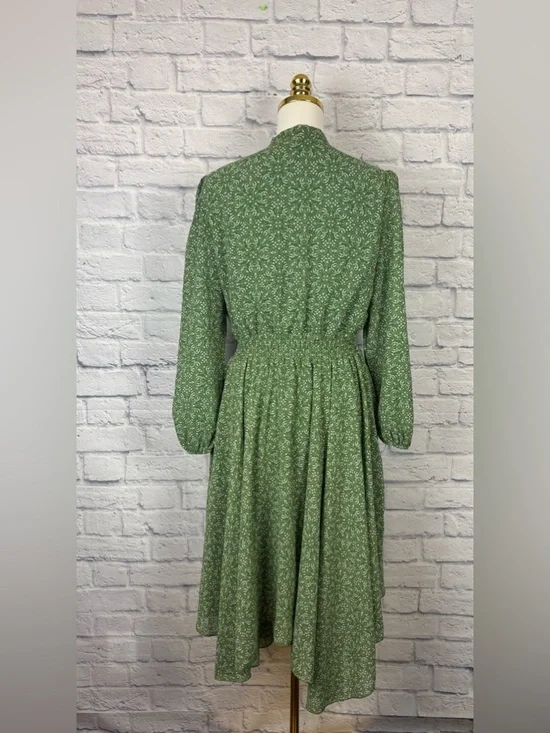 Lark + Grey green floral print midi dress handkerchief hem size L - Picture 5 of 7